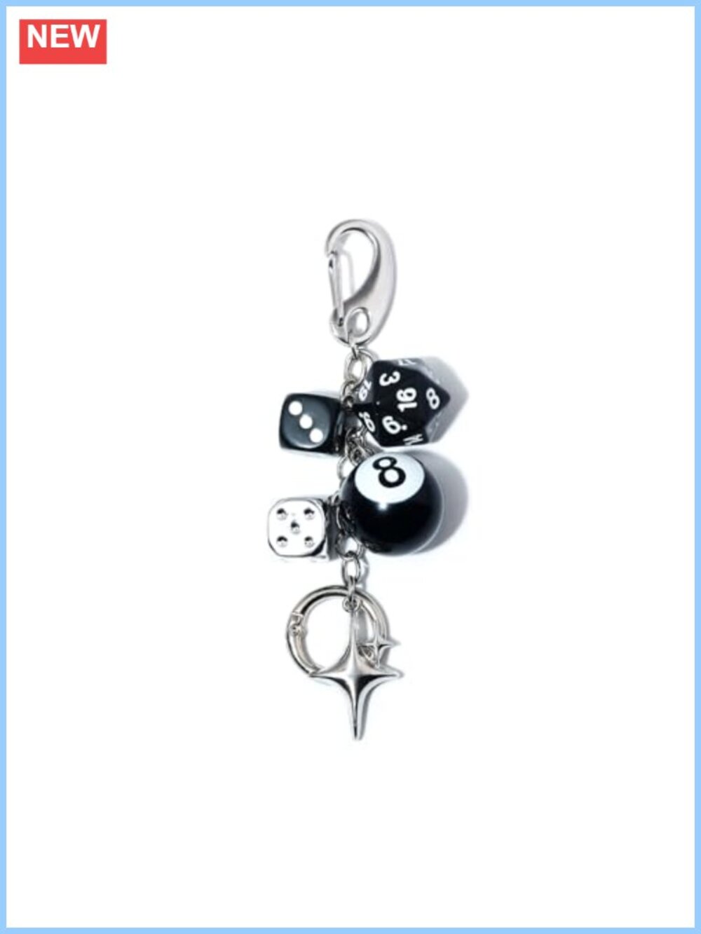 8 Ball Dice Charm Keychain with Star Accents Zinc Alloy Bag Purse Accessory